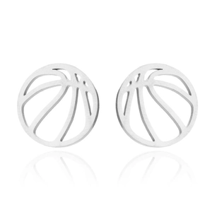 Detail of silver hollow basketball stud earrings made of high-quality stainless steel