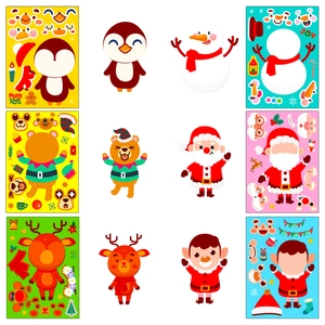 DIY Christmas puzzle stickers featuring 6 characters like Santa, penguins and snowmen