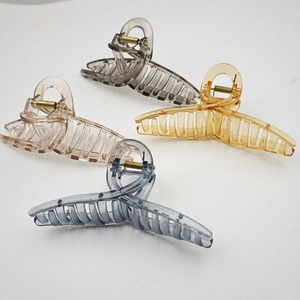 Set of 4 large translucent acrylic shark hair claws in smoke grey amber pink and blue