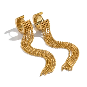 Elegant gold layered bead chain tassel drop earrings made of durable stainless steel