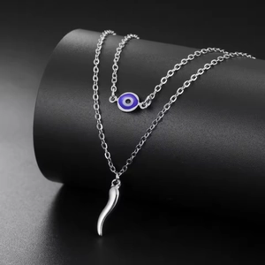Evil Eye Italian Horn Pendant Layered Necklace Stainless Steel Cornicello Amulet Protection Fashion Jewelry For Women