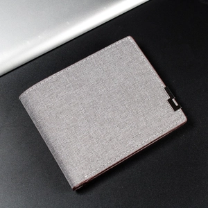 Men Bifold Wallet Slim Denim Fabric Canvas Texture Horizontal Credit Card Holder With ID Window Casual Fashion