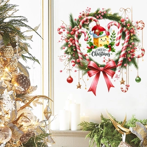 Sticker mural couronne de Noël avec personnage cheesy et nœud rouge pour la déco