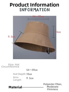 Size chart showing 54-59cm circumference and 9.5cm brim for the khaki sun hat