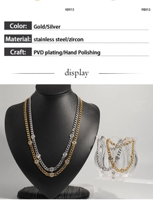Detail of Cuban link chain sets with zircons in gold and silver stainless steel