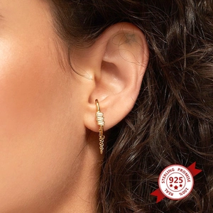 925 silver gold-plated ear cuff with sparkling zircon fringe chain for women