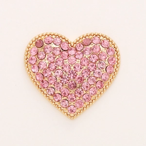 Sparkling pink rhinestone heart accessory with gold metal base for DIY shoe charms