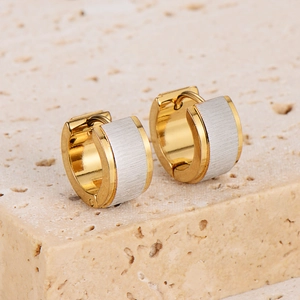Minimalist wide matte stainless steel hoop earrings in gold and silver mixed finish