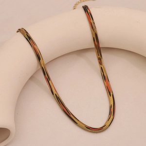Collana a spina di pesce in acciaio inossidabile dorato da 6mm con stampa leopardata
