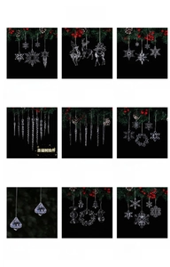 Clear acrylic Christmas ornaments featuring reindeer, snowflake, and icicle designs