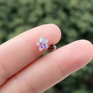 Stern-Ohrstecker mit Zirkonia-Hologramm-Effekt und 0,8mm dünnem Stab aus Edelstahl
