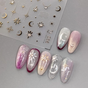 5D-geprägte Stern- und Mond-Nagelaufkleber mit Gold- und Silberschimmer-Effekt TL-056
