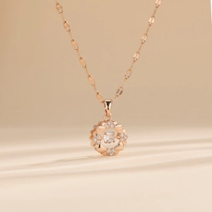 Collana Cuore Con Pietra Danzante Acciaio Al Titanio Placcato Oro Rosa Ciondolo In Zircone Per Donna Elegante