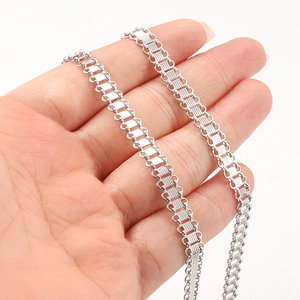 Polished silver stainless steel watch-style link chain for punk necklaces and bracelets