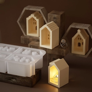 Detailed view of 4-piece heart mini house silicone mold for DIY resin and plaster crafts