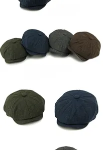 Detailed close-up showing herringbone texture and colors of wool newsboy caps