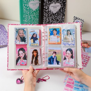 Pink marble A5 6-ring binder photo album with transparent sleeves for idol photocard storage