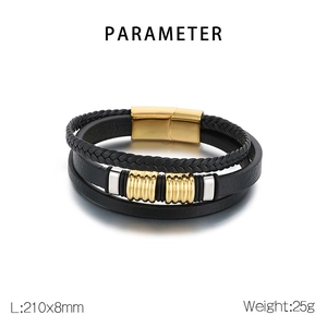 Detail of woven multilayer leather bracelet with magnetic stainless steel clasp dimensions
