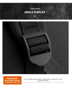 Detail of adjustable padded shoulder straps with durable matte black buckles on a black backpack