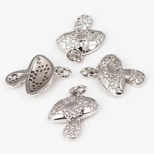 Silver mushroom charms with micro-paved white zircon for DIY jewelry making