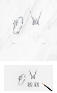 Detailed sketch and finished S925 sterling silver set with square cut diamonds