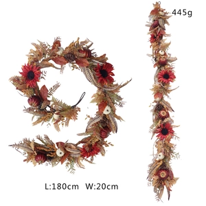 Artificial Maple Leaf Garland Autumn Pumpkin Vine Plastic Satin For Thanksgiving Halloween Home Festival Decoration