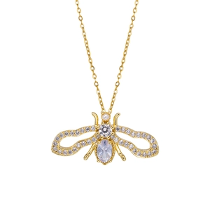 Elegante Goldkette mit luxuriösem, mit Zirkonia besetztem Bienenanhänger und Perlen