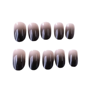 24pcs black gradient short oval press-on nails with glossy finish for a punk style