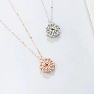 Foldable 925 sterling silver heart clover necklace set with crystals in rose gold and silver