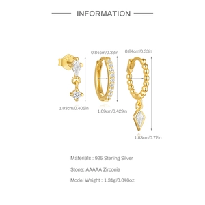 Detailed size parameters and S925 hallmark on gold marquise silver earrings set