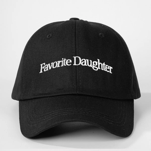 Classic black cotton baseball cap with Favorite Daughter white embroidery on front