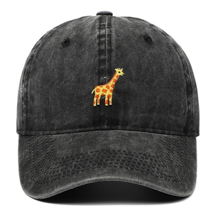 Vintage gewaschene schwarze Baumwoll-Baseballkappe mit Giraffen-Stickerei für Damen Herren