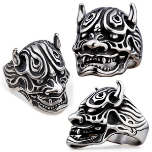 Retro Hannya Mask Ring Stainless Steel Mythical Beast Ghost Head Gothic Punk Hip Hop Biker Jewelry For Men