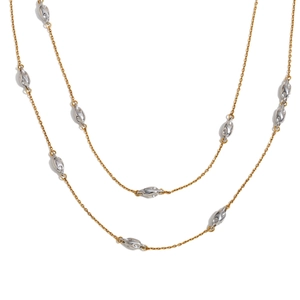 Two-layer 18K gold plated necklace with silver irregular beads on minimalist chain