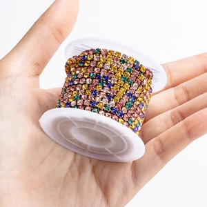 Pink and multicolor rhinestone claw chain roll for DIY jewelry making and decoration