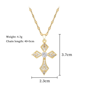 Detailed size specifications for gold cross necklace with crystal pavé and chain length