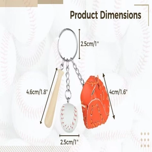 Detailed product dimensions for baseball keychain with 4.6cm bat and 4cm glove
