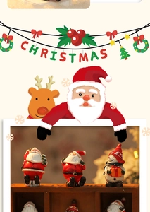 Detailed close-up of hand-painted resin Santa and snowman figurines for desktop holiday decor