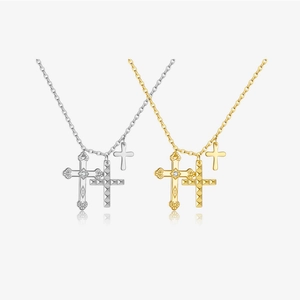 925 Sterling Silver Cross Necklace For Women Niche Design Rhinestone Inlaid Triple Cross Pendant Clavicle Chain Jewelry Gift