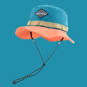 Foldable color-block outdoor sun hat with adjustable windproof cord for hiking and sports