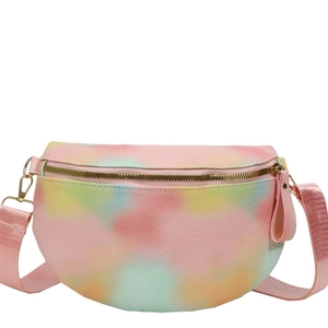 Fashionable rainbow tie-dye chest bag for women with lychee texture and golden zippers