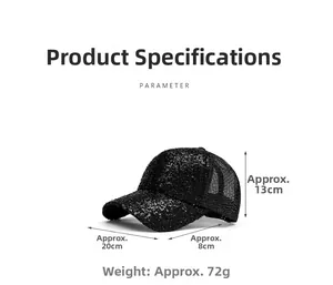 Spécifications de taille de la casquette à paillettes avec dimensions et poids net
