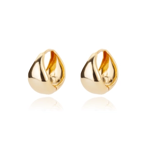 Minimalist gold teardrop hoop earrings with high-polish finish and geometric design