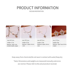Detailed technical specifications for Tiger Eye and Zircon vintage jewelry set with dimensions