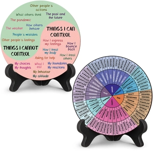 Emotion Wheel Mental Health Decor Things I Can Control Wooden Sign Desk Ornament For Therapy Office Classroom