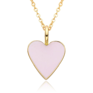 Fashionable 14K gold plated heart pendant necklace with soft pink enamel inlay