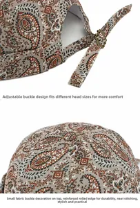 Vue détaillée du bonnet docker paisley avec boucle réglable et coutures renforcées