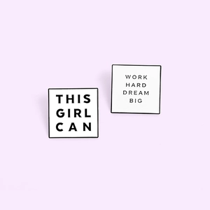 Minimalist enamel pin set with THIS GIRL CAN and WORK HARD DREAM BIG motivational quotes