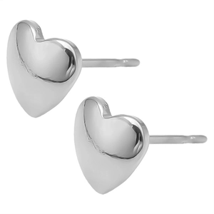 Detailed view of polished 304 stainless steel heart-shaped studs on a clean background