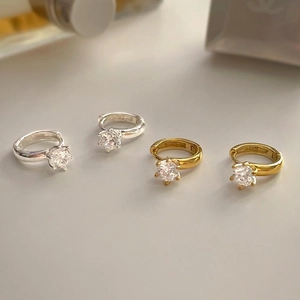 925 Sterling Silver Hoop Earrings Round Zircon Minimalist Elegant Fashion Jewelry Women